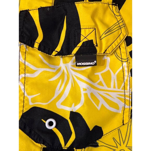 Mossimo Yellow Floral Hawaiian Print Mens Swim Trunks Size 32 With Side Pocket & - Picture 9 of 9